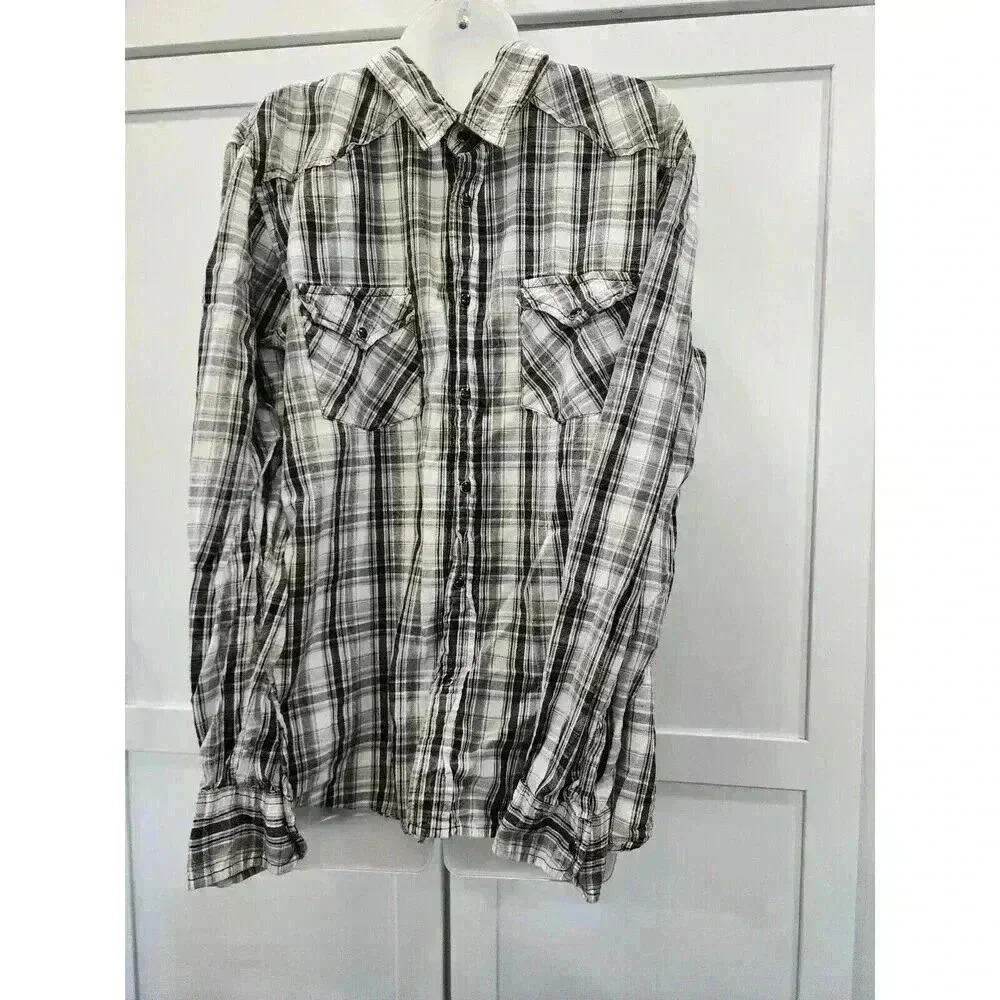 BKE Contour Men's Long Sleeve Pearl Snap  Button Down Plaid Shirt Size XL